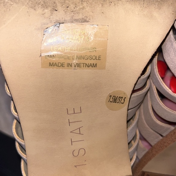 1. STATE size 7.5 Licha Mules Brown beige Woven Leather Slip On Block HEELS - Picture 4 of 8